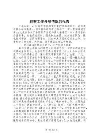 巡察工作开展情况的报告