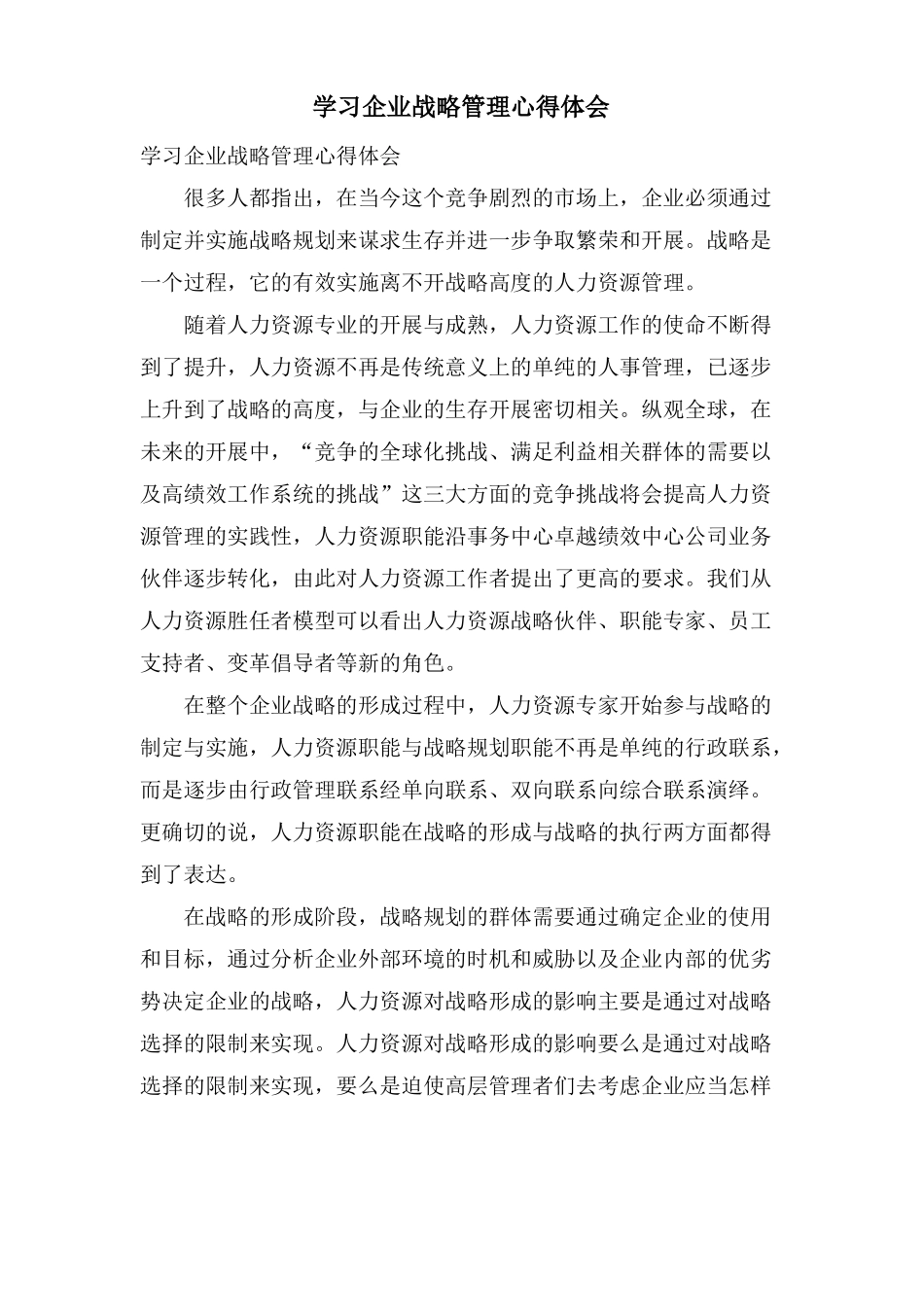 学习企业战略管理心得体会_第1页