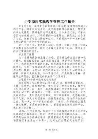 小学顶岗实践教学管理工作报告