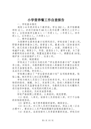 小学营养餐工作自查报告