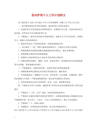 急诊护理个人工作计划例文 