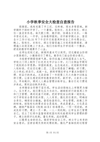 小学秋季安全大检查自查报告
