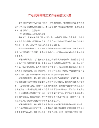广电试用期转正工作总结范文3篇 