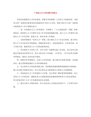 广电局人才工作打算计划范文 