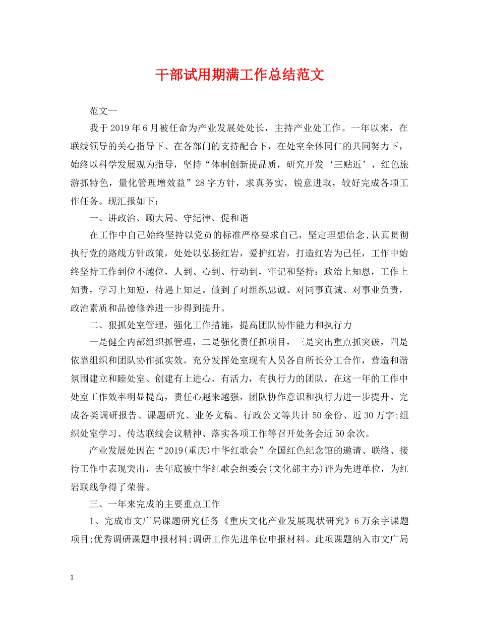 干部试用期满工作总结范文 _第1页