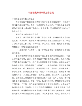 干部档案专项审核工作总结 