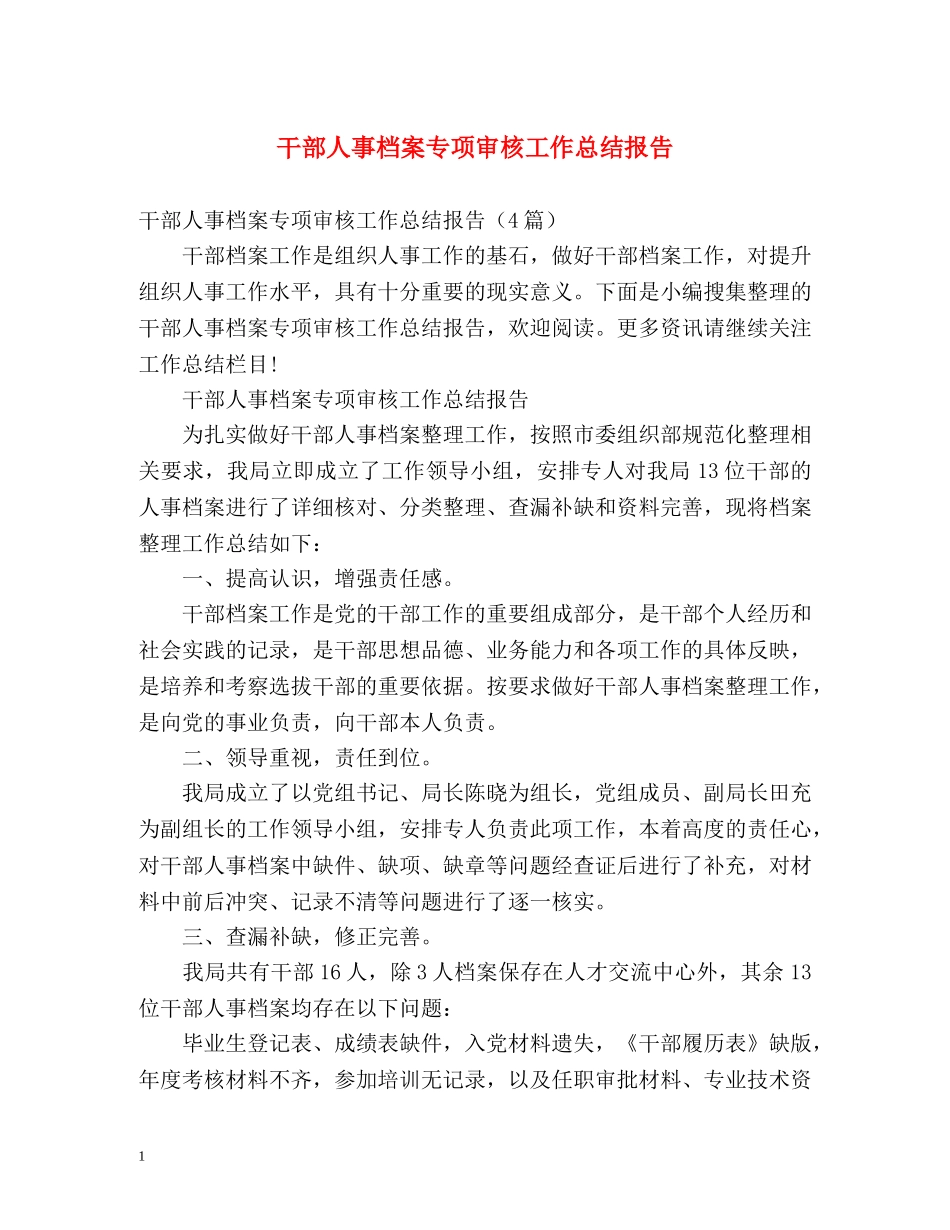 干部人事档案专项审核工作总结报告2 _第1页