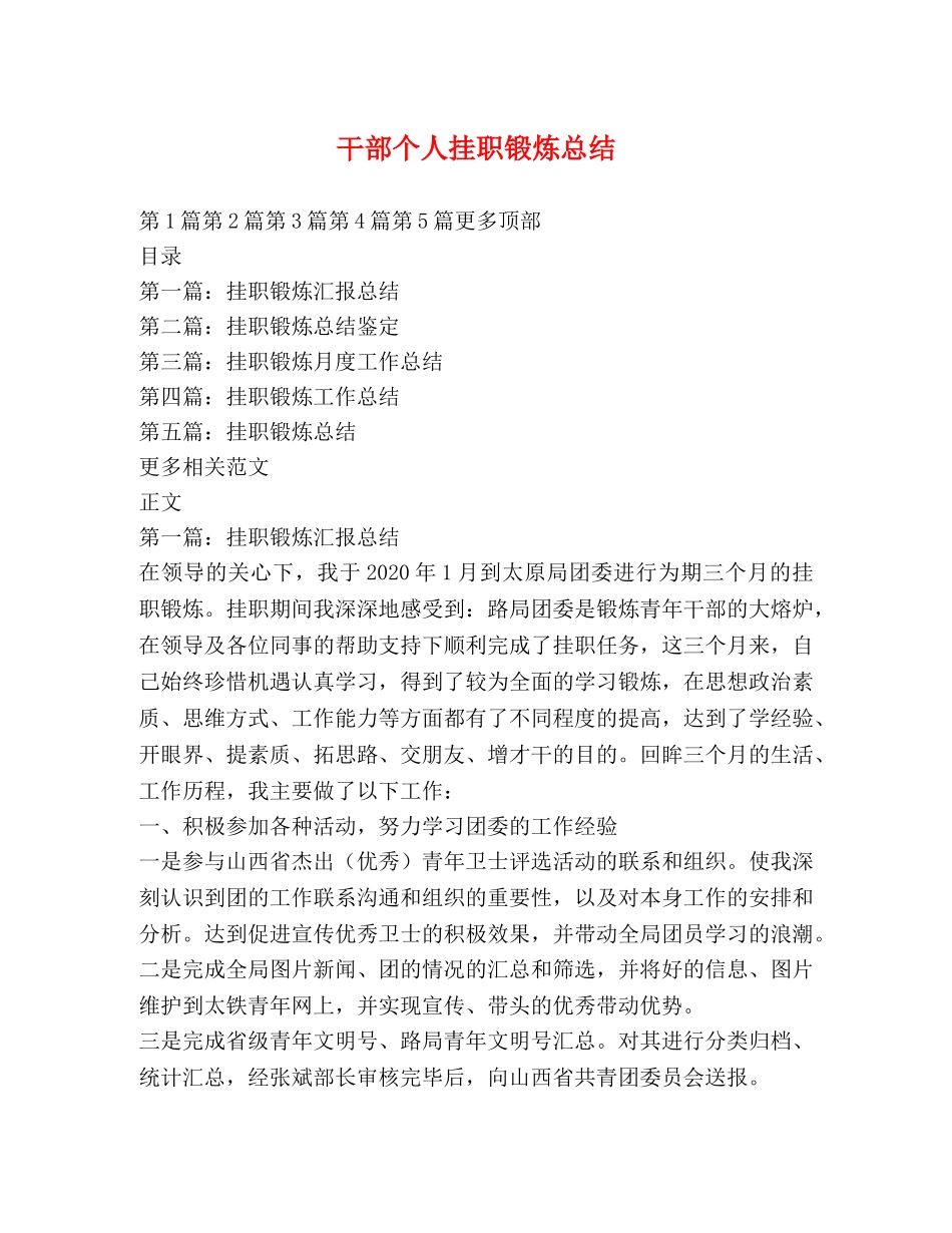 干部个人挂职锻炼总结 _第1页