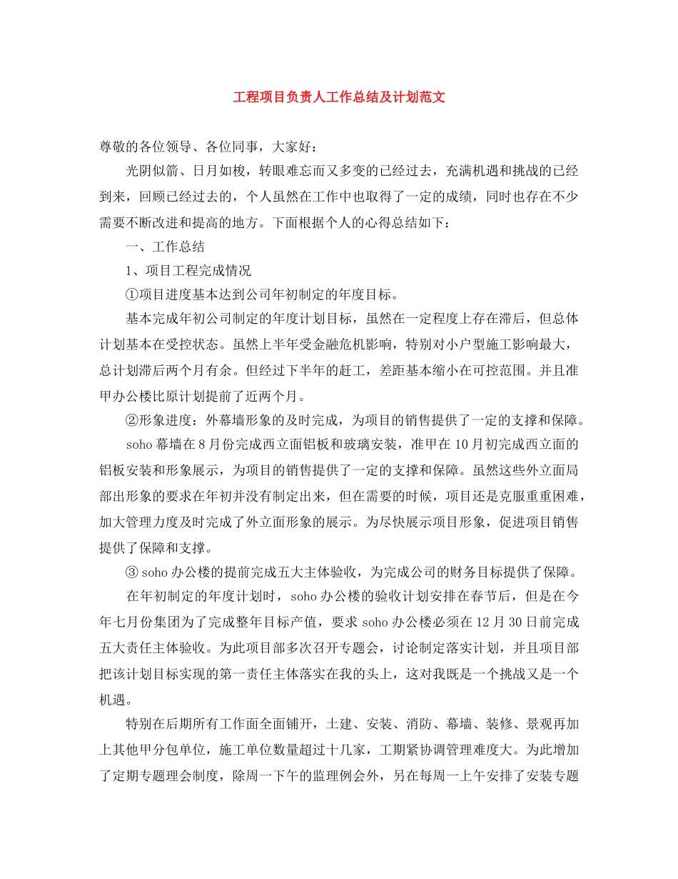 工程项目负责人工作总结及计划范文 _第1页