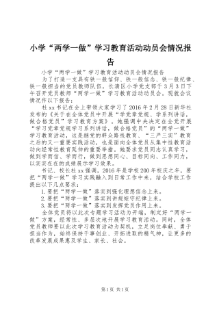 小学“两学一做”学习教育活动动员会情况报告