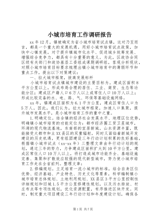 小城市培育工作调研报告