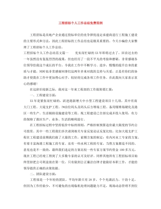 工程招标个人工作总结免费范例 