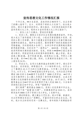 宣传思想文化工作情况汇报
