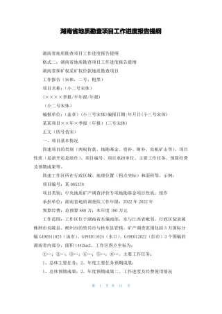 湖南地质勘查项目工作进度报告提纲