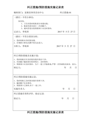 纠正措施预防措施实施记录表