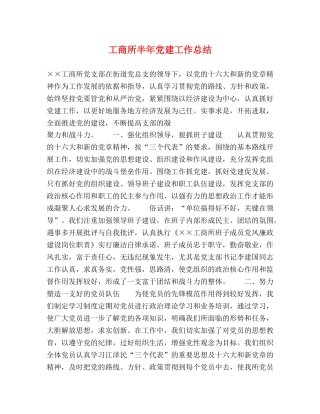 工商所半年党建工作总结 