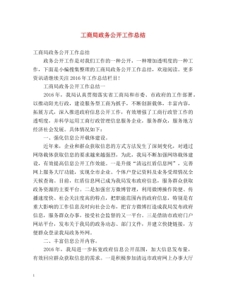 工商局政务公开工作总结 