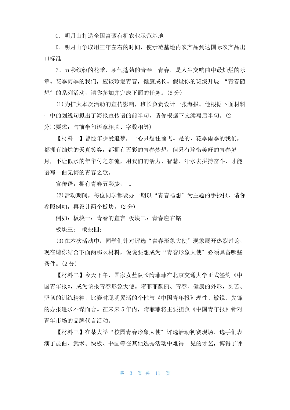 中考语文模拟试卷带答案_第3页