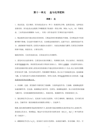 人教版九年级下册化学第十一单元盐化学总复习知识点总结