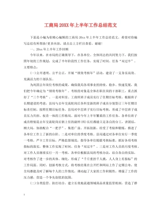 工商局20XX年上半年工作总结范文 