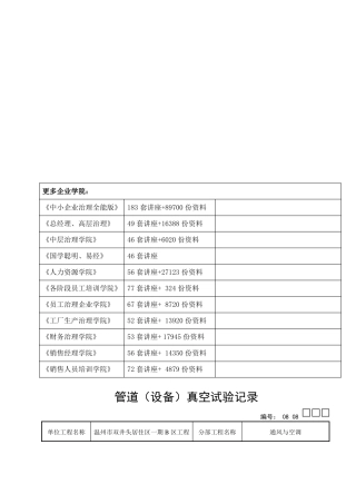 管道设备真空试验记录表汇编