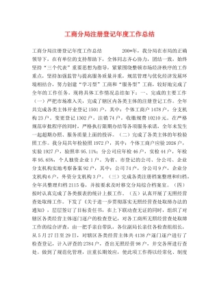 工商分局注册登记年度工作总结 