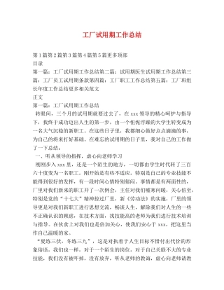 工厂试用期工作总结 