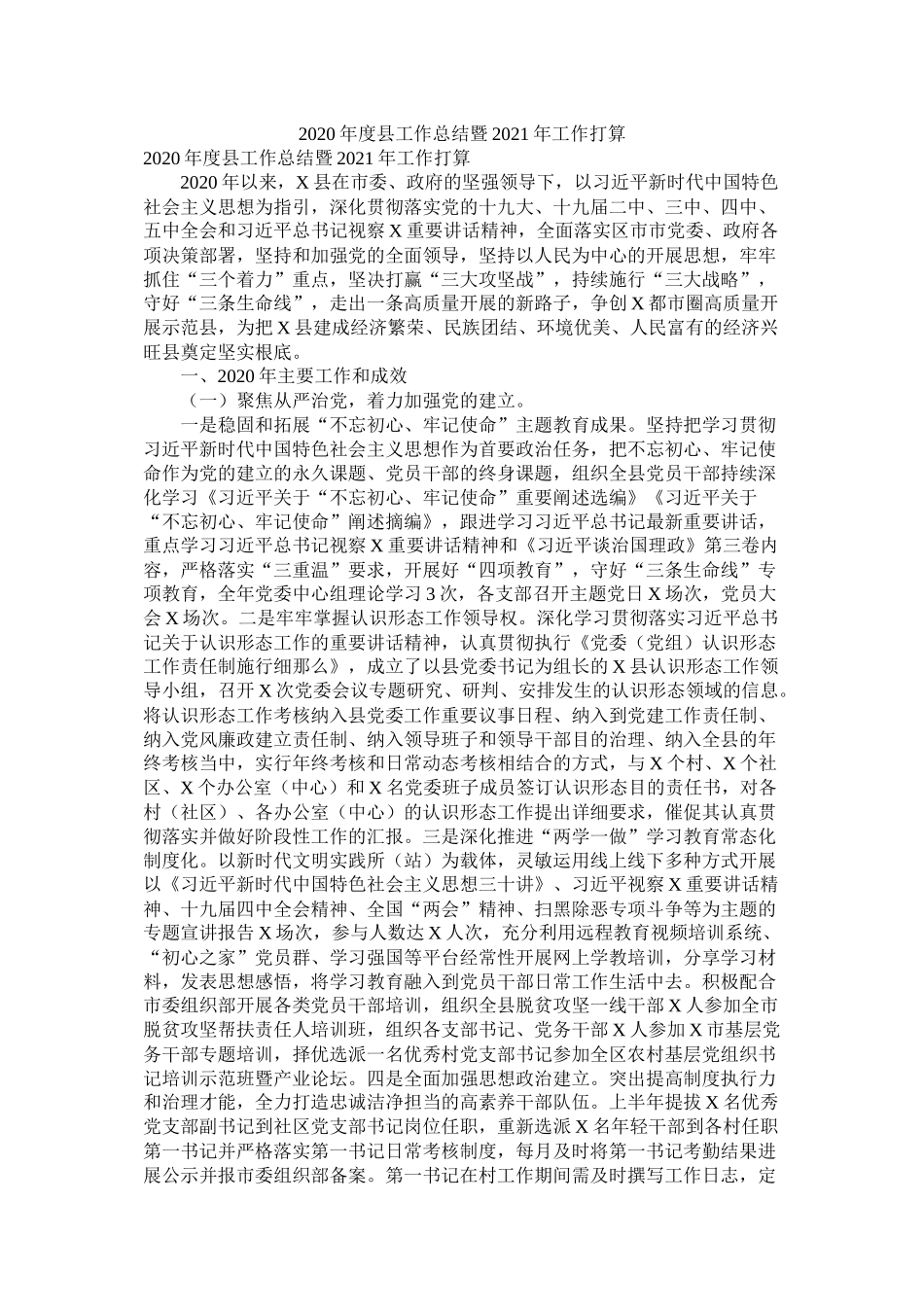 2021年度县工作总结暨年工作计划参考_第1页