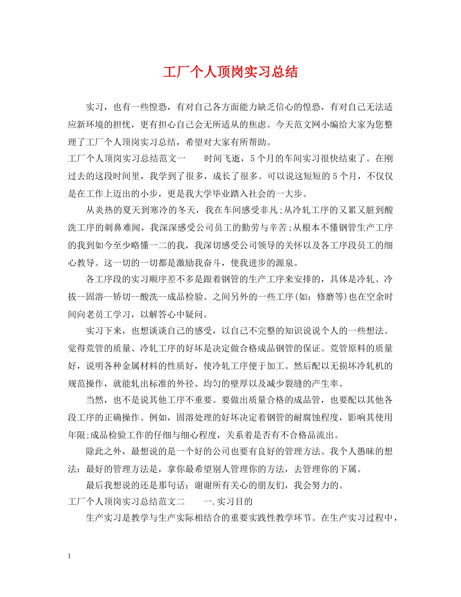工厂个人顶岗实习总结 _第1页