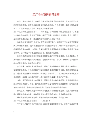 工厂个人顶岗实习总结 