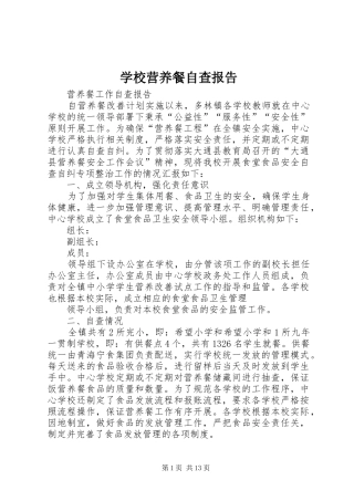 学校营养餐自查报告