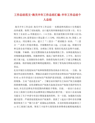 工作总结范文-海关半年工作总结汇编-半年工作总结个人总结 