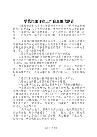 学校民主评议工作自查整改报告