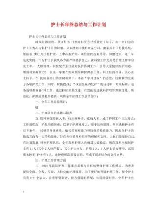 工作总结-护士长年终总结与工作计划 