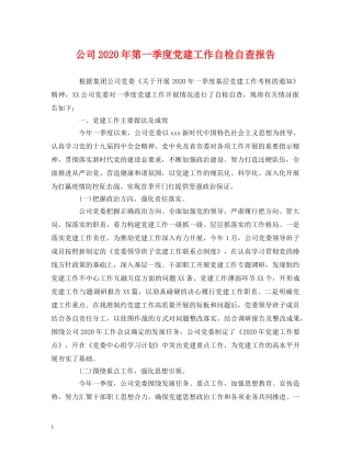 工作总结-公司2020年第一季度党建工作自检自查报告 