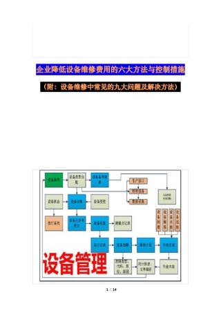 企业降低设备维修费用的六大方法与控制措施附设备维修中常见的九大问题及解决方法