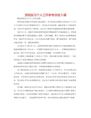 顶岗实习个人工作参考总结5篇