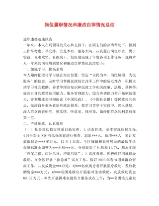 岗位履职情况和廉洁自律情况总结 