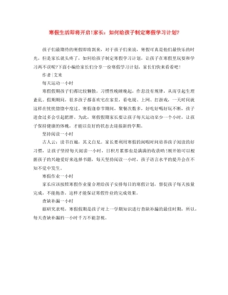 寒假生活即将开启!家长如何给孩子制定寒假学习计划- 