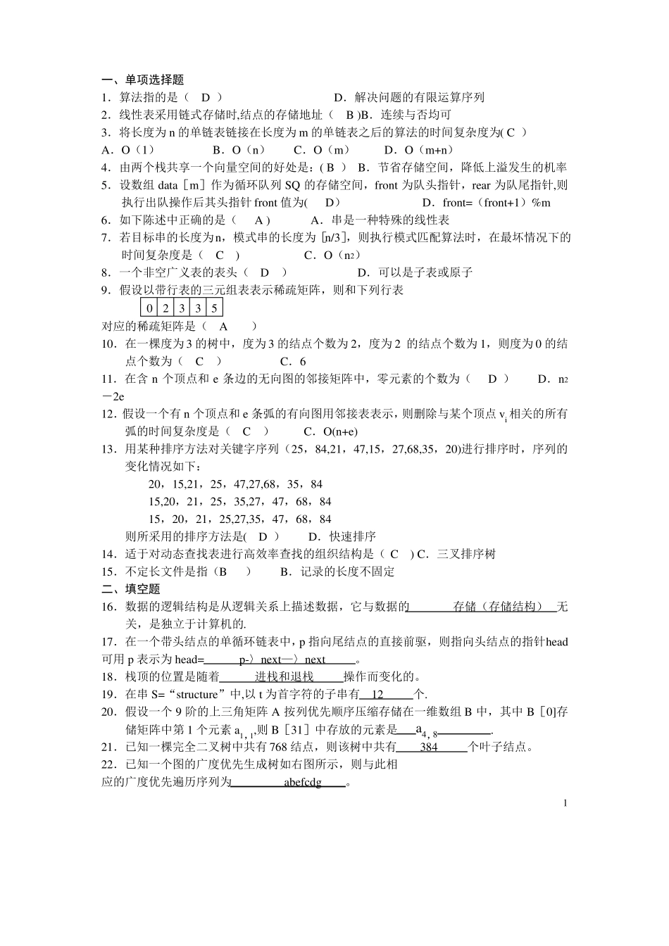 云南专升本-数据结构历年试题及答案_第1页
