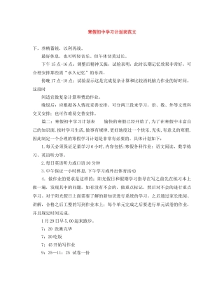 寒假初习计划表范文 