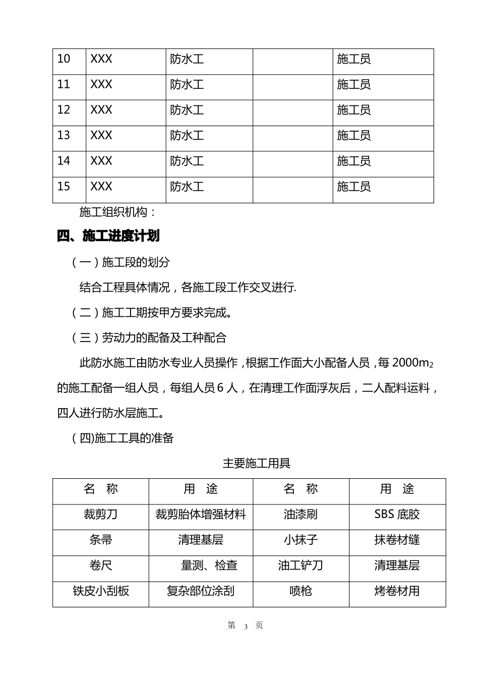 XXX工程屋面SBS改性沥青防水卷材施工方案_第3页