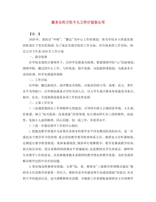 基本公共卫生个人工作计划怎么写 