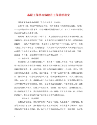 基层工作学习体验月工作总结范文 