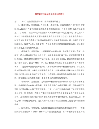 国资委工作总结及工作计划的范文 