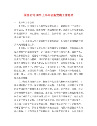 国资公司2020上半年创新发展工作总结 