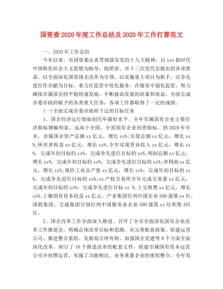 国资委2020年度工作总结及2020年工作打算范文 