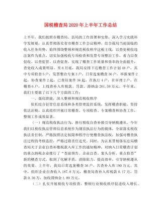 国税稽查局2020年上半年工作总结 