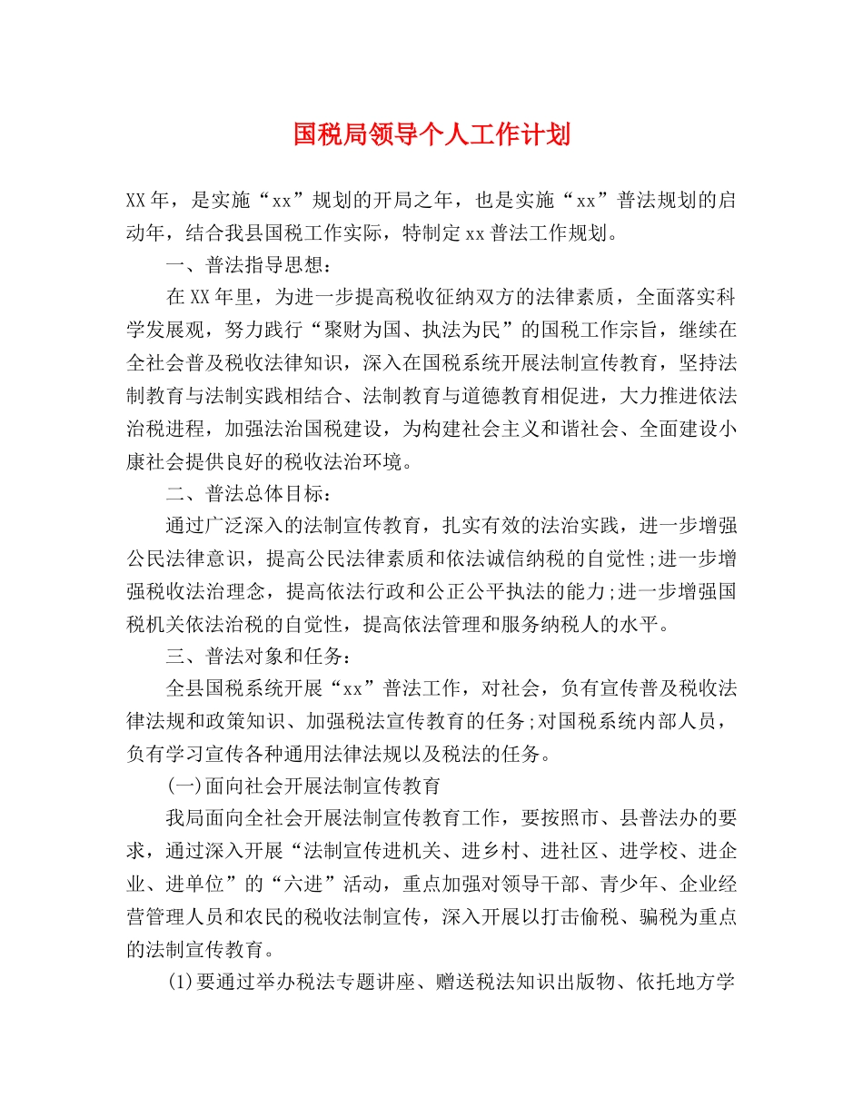 国税局领导个人工作计划 _第1页