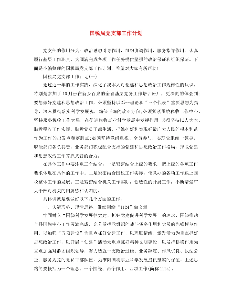 国税局党支部工作计划 _第1页